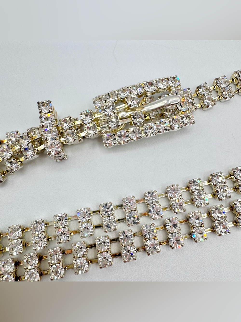 Vintage Crystal Rhinestone Skinny Belt Disco 70s Glam Silver Tone Up To 36”